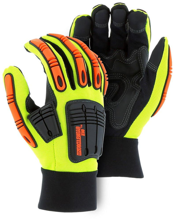 Majestic 21242HY Hi Vis Yellow Armor Skin Knucklehead XL0 Gloves (DOZEN) - Global Construction Supply