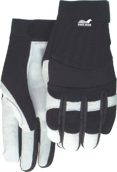 Majestic 2153 White Eagle White Goatskin Leather Palm Mechanic Style Gloves Black Stretch Back (DOZEN) - Global Construction Supply