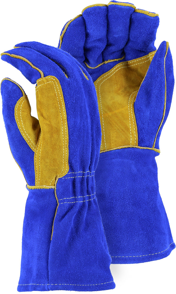 Majestic 1514BLT Blue Side Split Leather Welders Gloves Kevlar Sewn Sock Lined (DOZEN)