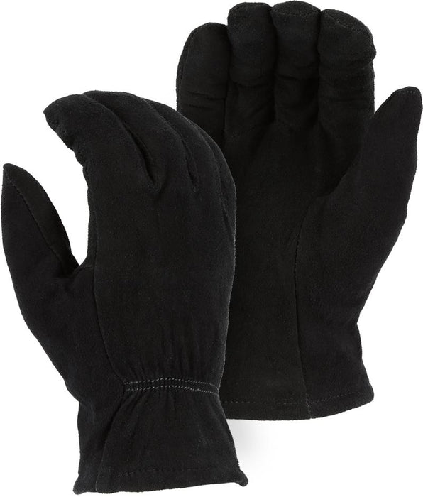 Majestic 1548BLK Black Split Deerskin Leather Driver Gloves Thinsulate Lined (DOZEN) - Global Construction Supply