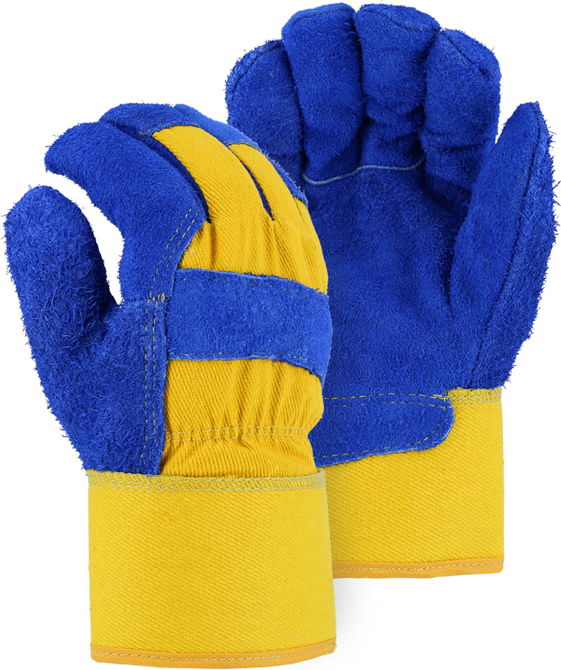Majestic 1600TW Split Cowhide Leather Work Gloves Waterproof Bladder Thinsulate Lined Blue/Yellow (DOZEN)