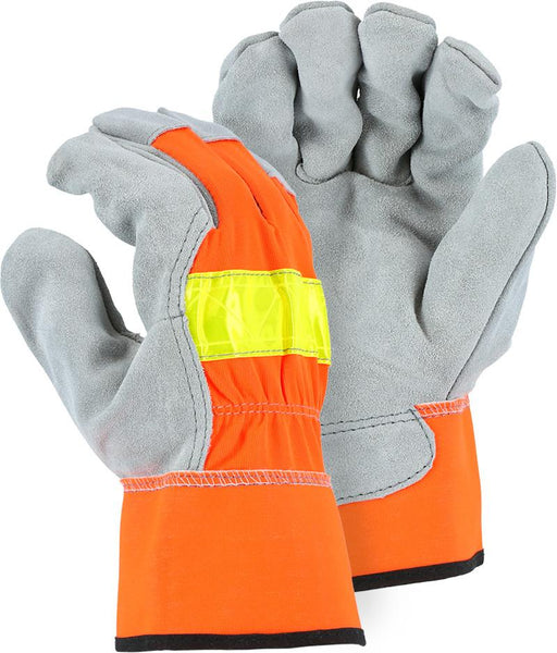 Majestic 1954 Hi Vis Orange Back Cowhide Leather Palm Work Gloves (DOZEN) - Global Construction Supply