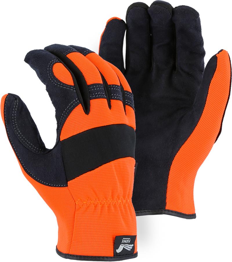 Majestic Hawk 2136HO Hi Vis Orange Armor Skin Mechanic Style Knit Gloves Slip-on (DOZEN): Global Construction Supply