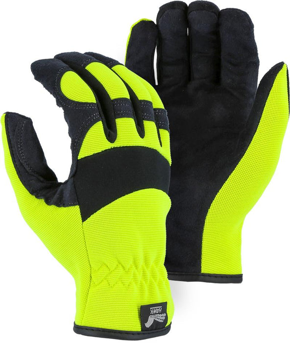 Majestic Hawk 2136HY Hi Vis Yellow Armor Skin Mechanic Style Knit Gloves Slip-on (DOZEN): Global Construction Supply