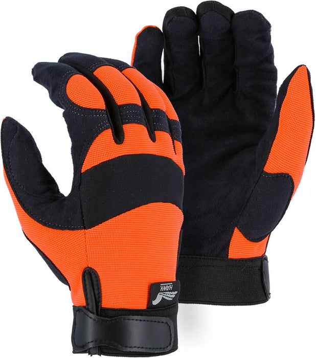 Majestic Hawk 2137HO Hi Vis Orange Armor Skin Mechanic Style Gloves Velcro Wrist (DOZEN): Global Construction Supply