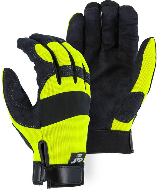Majestic Hawk 2137HY Hi Vis Yellow Armor Skin Mechanic Style Gloves Velcro Wrist (DOZEN): Global Construction Supply