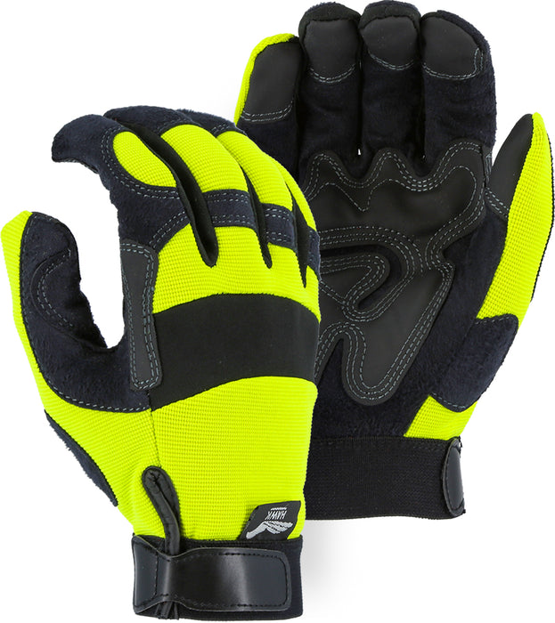 Majestic 2139HY Hi-Vis Yellow Armor Skin Mechanics Glove with PVC Double Palm (DOZEN)
