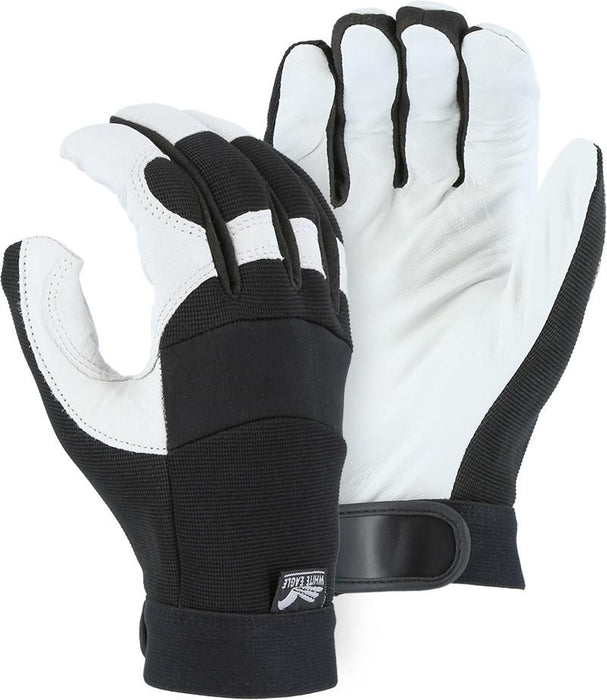 Majestic 2153 White Eagle White Goatskin Leather Palm Mechanic Style Gloves Black Stretch Back (DOZEN) - Global Construction Supply