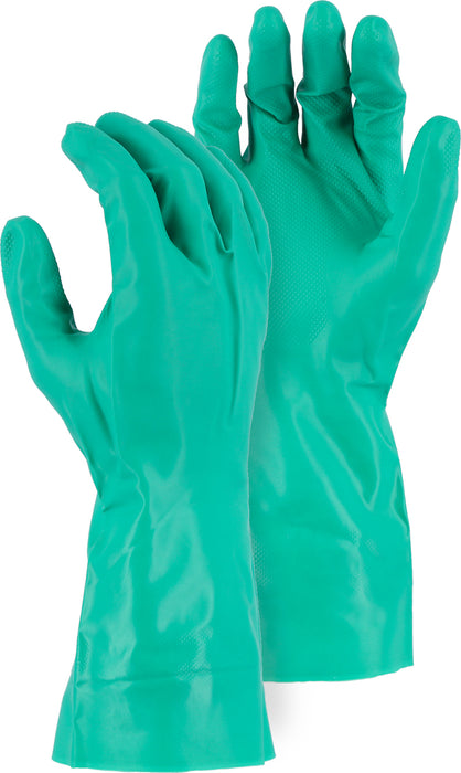 Majestic 3240 11 Mil Green Nitrile Flock Lined Gloves 13" Unlined (DOZEN)