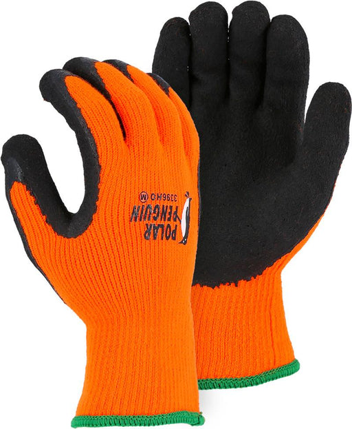 Majestic 3396HO Hi Vis Orange Polar Penguin Winter Lined Knit Gloves Foam Latex Dipped Palm (DOZEN) - Global Construction Supply