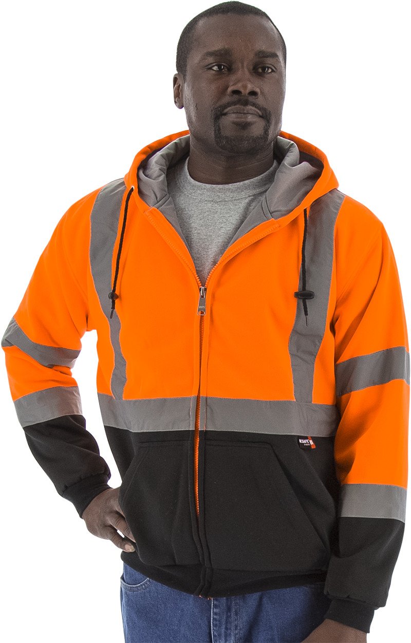 Majestic 75-5332 Hi Vis Orange Zipper Heavy Weight Sweatshirt ANSI