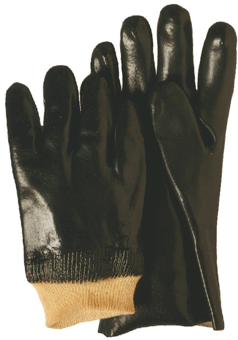 Majestic 3361 Black PVC Dipped Gloves Smooth Finish Fully Coated Interlock Lined Knit Wrist (DOZEN) - Global Construction Supply