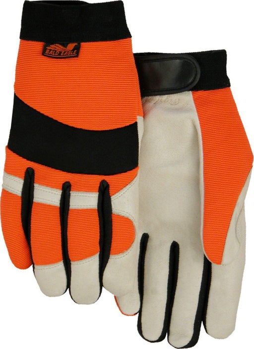Majestic Bald Eagle 2152HV Hi Vis Orange Stretch Back Beige Pigskin Leather Palm Mechanic Style Gloves (DOZEN): Global Construction Supply
