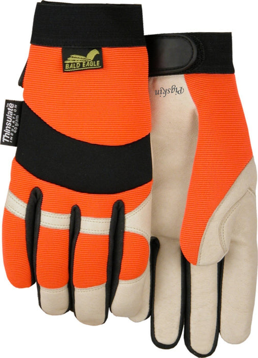 Majestic Bald Eagle 2152THV Hi Vis Orange Stretch Back Beige Pigskin Palm Mechanic Style Gloves Thinsulate Lined (DOZEN): Global Construction Supply