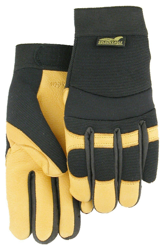 Majestic Golden Eagle 2150 Gold Deerskin Leather Palm Mechanic Style Gloves Black Stretch Back (DOZEN): Global Construction Supply